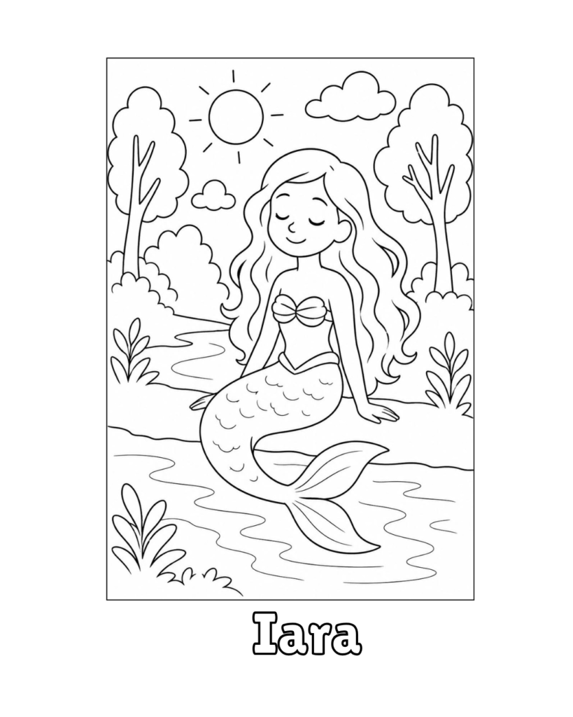 Imagem da Iara para colorir.